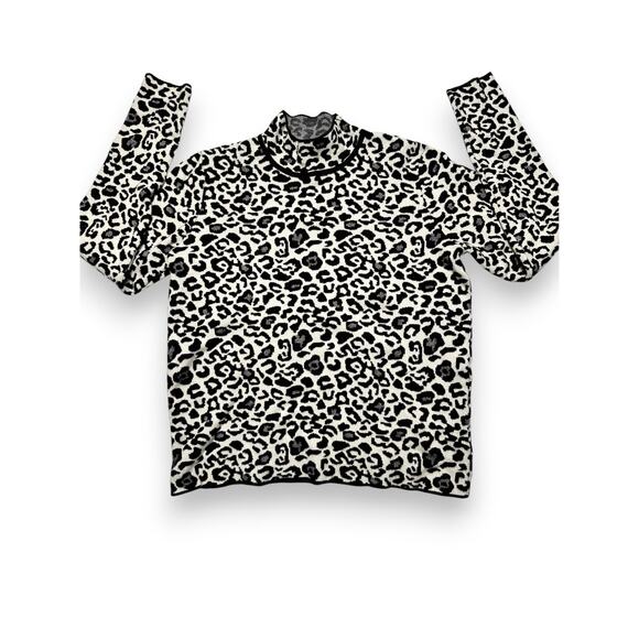 Renuar Black & White Leopard Print Mock Neck Sweater Size Small - Picture 8 of 9